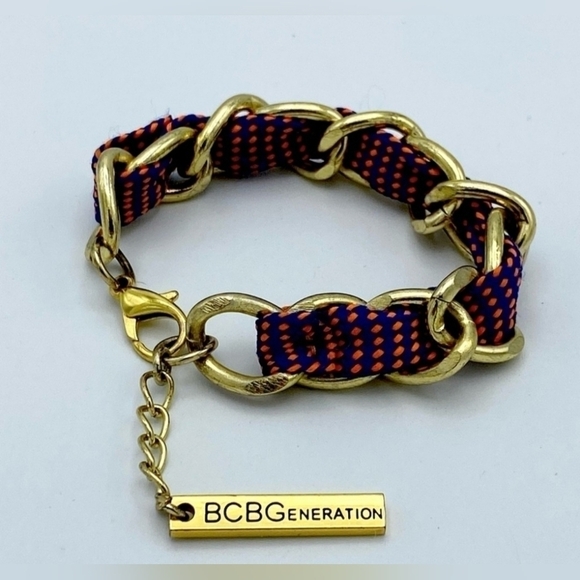 NWOT, BCBGeneration Chunky Gold Tone Link Bracelet, Blue + Orange - Picture 1 of 8